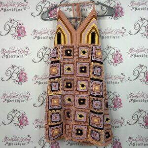 Dress crochet halter knit squares knitted Colorful Crochet Halter Dress